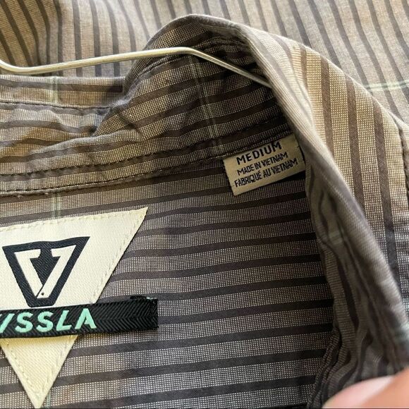 Medium Vissla Charcoal-Gray Striped LS Button Down Shirt - Picture 6 of 7